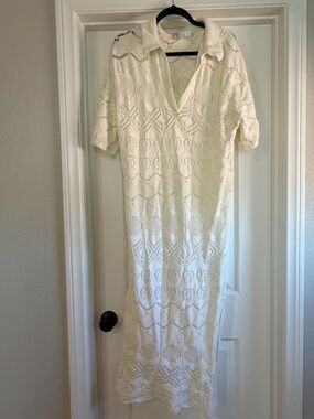 Free People Cream Crochet Maxi Dress with Collar